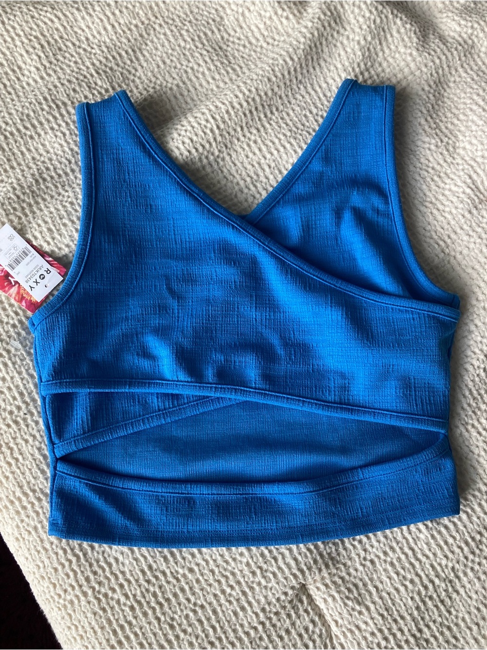 NWT Blue Textured Cross-back Crop Top